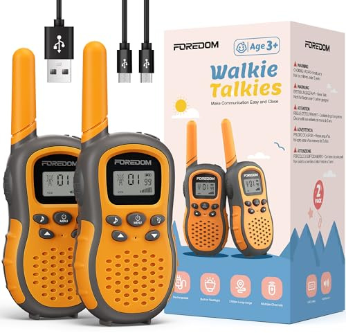 FOREDOM Talkie Walkie Enfants Rechargeable, Talkie-Walkie Longue Portée pour Garçons & Filles de 3-12 Ans avec Lampe, Lot de 2 - Orange