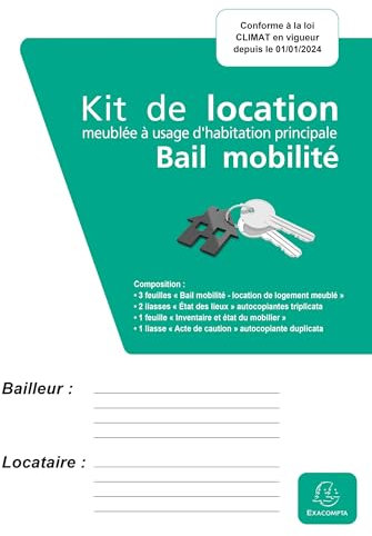 Exacompta - Réf. 63E - Carton de 10 kits de location - bail mobilité - 3 feuillesBail mobilité - 2 liassesEtat des lieux - 1 feuilleInventaire et état du mobilier - 1 liasseActe de caution
