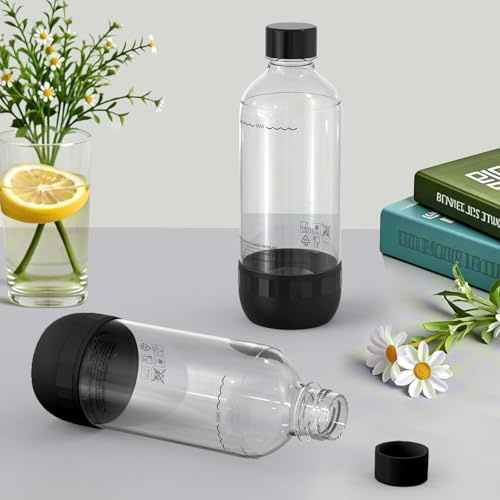 SunnyOcean Bouteilles à soda 1L, Lot de 2, Sans BPA, Réutilisables, PET, Pour machine à soda, Bouteilles de remplacement, Noir