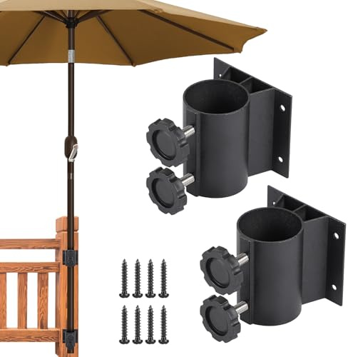efuturetime 2 x Sonnenschirmhalter Balkon Sonnenschirm Halterung für 33 mm - 50 mm Stangendurchmesser, Schirmhalterung Balkongeländer mit 8 Schrauben für Terrasse, Garten, Bar