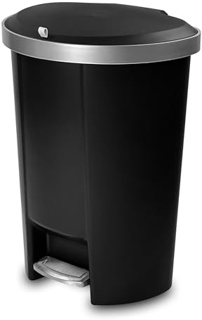 Addis Mode 50 Litre Kitchen Pedal Bin – Semi-Round Design with Soft-Close or Stay-Open Lid – Large Family Waste Bin – Black
