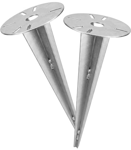 Aqbau Picchetto per lampade da giardino, 30 cm, in acciaio zincato, piastra di montaggio Ø 15 cm, con 7 fori lunghi, ancoraggio a terra per spargitori (2, argento)