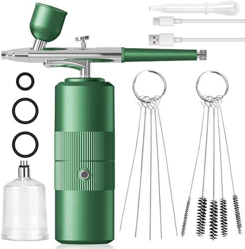 Airbrush set med kompressor: Sprutpistol sladdlös, luftborstkit, bärbar airbrushpistol med kompressor, USB-uppladdningsbar handhållen sprutpistol set för hudåterfuktning, tatuering, naglar, smink