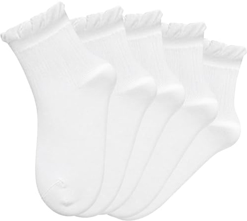 FLYISH DIRECT Damstrumpor av 100 % bomull, 5 par, ventilerande damstrumpor, vita, universal storlek (36–40)