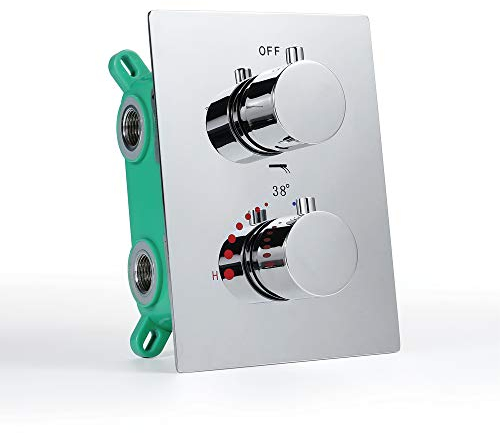 Unterputz Thermostat,Duschthermostat Brausethermostat,Chrom Duscharmatur Thermostat mit Temperatureinstellung und Durchflusseinstellung, Mischbatterie Dusche Thermostat
