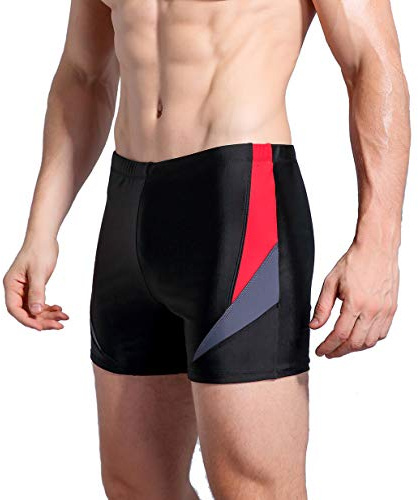 WHCREAT Badbyxor för män sport badkläder boardshorts UV-skydd klor resistent, 219003-röd grå, XL