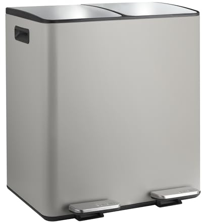 Spirella Waste Separation System 40 L (2 x 20 Litres) with Inner Bucket, Large Waste Bin, Pedal Bin, Stainless Steel, Soft-Close Mechanism, Taupe