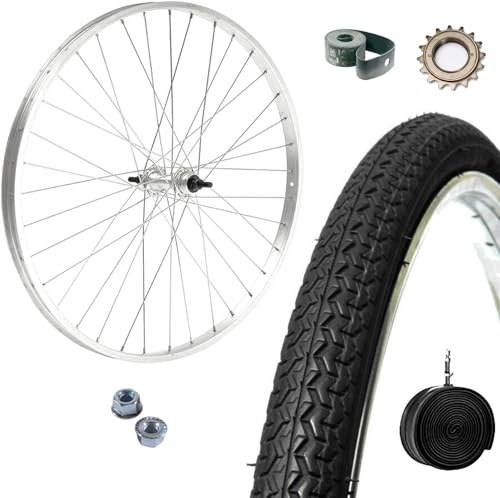 Ruota Posteriore Bici 26” x 1 3/8 Completa con Copertone, Camera d’Aria e Rocchetto – Cerchio City Bike/Olanda in Alluminio Acciaio – Dadi Fissaggio e Flap Inclusi per Bici Passeggio