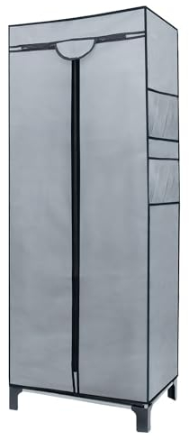 INTIRILIFE Faltschrank 68 x 45 x 175 cm in GRAU - Mit Reißverschluss Stoffschrank Kleiderschrank mit Kleiderstange, Fächern und Seitentasche - Camping Steckschrank Textil Garderobe
