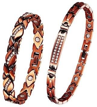 Magnetfeldtherapie-Arthritis-Kupfer-Schmuckset für Frauen, 3500 Gauss-Magnettherapie lindert effektiv Arthritis und Handgelenkschmerzen, Kombination aus Mode und Gesundheit (Armband+Fußkettchen) (D)