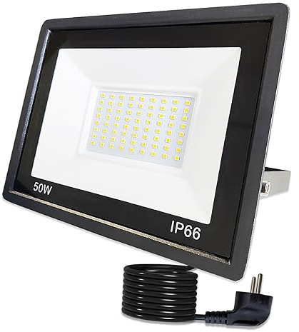 Hopelit 50W LED Strahler, Led Strahler Außen Kaltweiß Licht, IP66 Wasserdicht LED Fluter mit Stecker, Superhell Scheinwerfer für Garten, Garage, Patio etc.