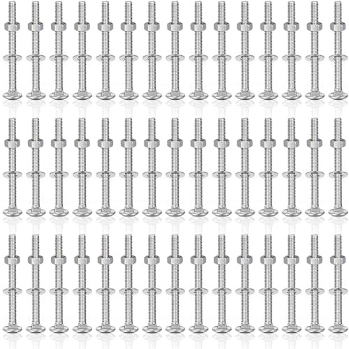 Zonon 50 Sets 1/4-20 x 3 Stainless Steel Carriage Bolts and Nuts Kit Round Head Square Neck Carriage Bolts Screws and Hex Nuts and Flat Washers, Stainless 18-8 Full Thread Coverage (Silver)