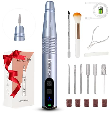 JCMaster Torno de Uñas de Gel y Acrílico, Lima de Uñas Inalámbrica y Portátil para Principiantes y Profesionales, Pedicura Eléctrico para Uso en Casa y Estudios de Uñas, Azul