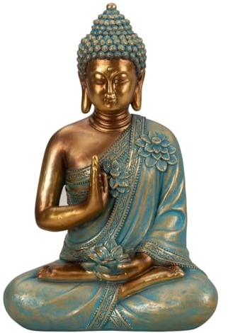 Geschenkestadl Buddha Figur 31,5cm türkis Gold mit Lotusblume, 881358