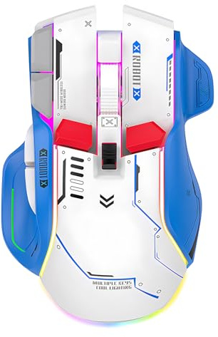 Lancoon Wireless Mouse with Rechargeable Triple-Mode Gaming 5 Adjustable DPI 2.4G Wireless Silent Dazzling Light for PC Computer Laptop Working Office (White)