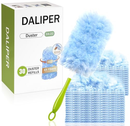 DALIPER Spolveratura Con 30 Ricariche E 1 Manico, 360° Con Microfibre 4X Per Spolverare Ventilatori A Soffitto, Elettronica, Mobili E Tende, Cattura La Polvere Con Duster.