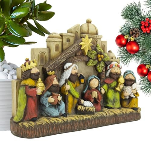 Set med krubbor, julkrubba, julpysselset skrivbord krubbfigurer | julkrubba, bordsdekoration, klassiska konsthartsfigurer för skrivbordet