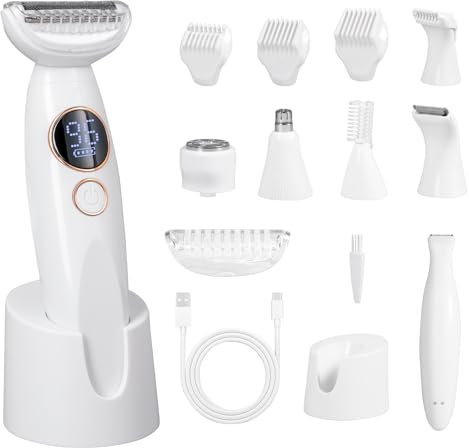 Carehabi 5-in-1 Intimrasierer für Frauen,Rasierer Damen Elektrisch, Damenrasierer intimbereich Ipx7 Wasserdicht mit USB Ladestation,Trimmer Damen Shaver für Gesicht Augenbrauen Körper Bikinizone