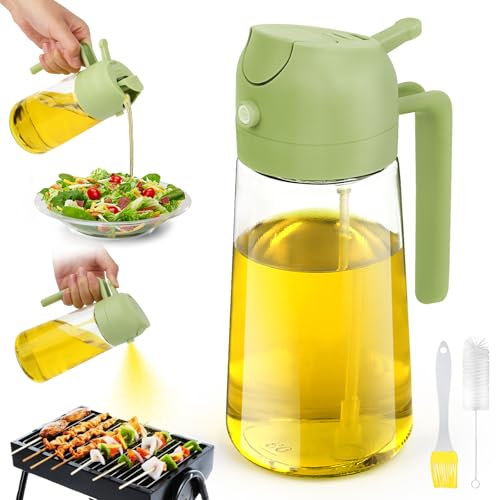 LWMTT Spruzzatore per olio 2 in 1, 470ml Spruzzatore Olio in Vetro, Olio Spray per Friggitrice Ad Aria, Nebulizzatore Olio, Spray Olio Cucina per Grigliare, Cuocere al forno, Insalata (Verde)