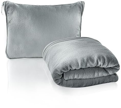 Jokureao 2 in 1 Travel Blanket and Pillow, Soft Micro Plush Portable Airplane Blanket, Ultralight Travel Blanket, Compact Foldable Flannel Blanket for Flights, Car, Business Trips