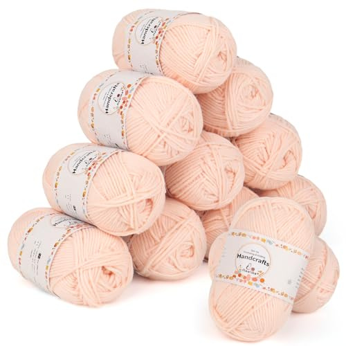 Aeelike 600g(12x50g) Acrylwolle 5Ply Baumwolle zum Häkeln, Häkel- & Strickgarn Zum Stricken, Häkeln und Kunsthandwerk, Häkelgarn Wolle Set Bunt, Hautfarbe