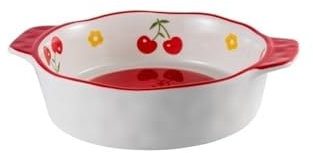 Bandeja Horno Horno circular de cerámica de doble hoja de 1000 ml con placa for hornear, ideal for preparar queso, arroz y ensalada, con plato hondo. Fuente para Lasaña(Red)