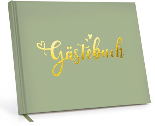 KICNIC Gästebuch Hochzeit, 100 Seiten Hochzeitsalbum Blanko, Dickem Papier, Grün Hardcover Hochzeitsbuch mit Goldenem Titel, Hochzeitsgästebuch für Geburtstag, Wedding, Babyparty, Taufe 19x24cm