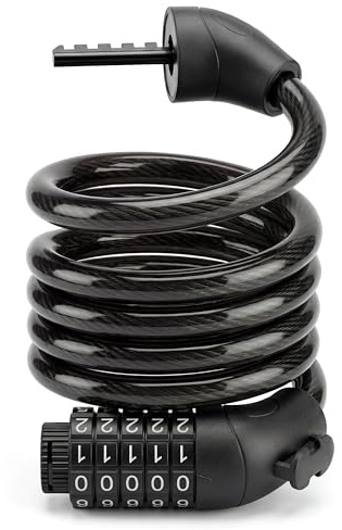 Barpre Bike Lock, 120cm x 12mm 5-Digit Combination Cable Lock, Lightweight Resettable Bicycle Lock with Mounting Bracket for Commuter Bikes, E-Scooters & Garden Gates