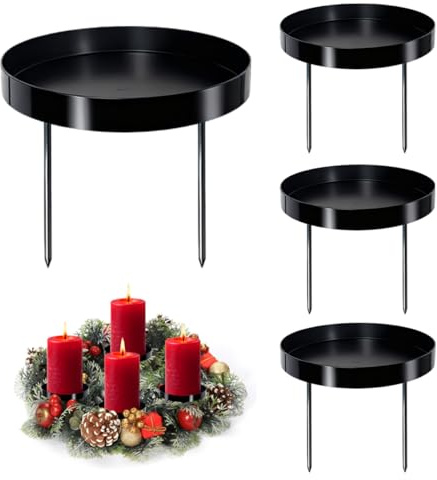 Set di 4 Porta Candele per Corona Avvento, 8 cm Supporto per Candele Portacandele Natalizio, Candelabro con Picco, Portacandele Natalizio Metallo Nero per Portacandele Ghirlanda Casa Matrimonio