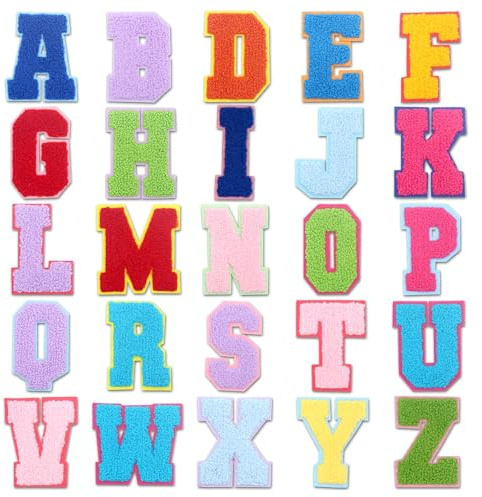 Xolear 26 Piezas Color Letras Termoadhesivas para Ropa, A-Z Parches Ropa Termoadhesivos, Letras Adhesivas para Tela se Puede Coser y Planchar, Ideal para Ropa, Bolsos, Sombreros y Accesorios DIY