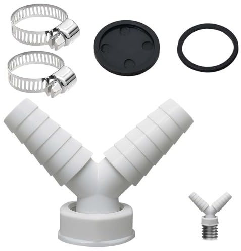 Washing Machine Waste Splitter, Y-Shaped 2-in-1 Dual Drain Pipe Connector with 2 Hose Clamps, Universal Drain Adaptor for Dishwasher and Washing Machine, 19-24mm Double Pipe Thread Y Adapter for Hose