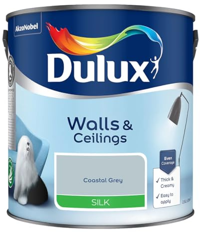 Coastal Grey Walls & Ceilings Silk Emulsion Paint 2.5 L – Smooth Washable Silk Finish, Quick Dry, Low-VOC, Easy Application for Interior Walls & Ceilings