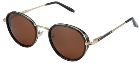 ZENOTTIC Occhiali da Sole Polarizzati Rotondi per Uomo Donna Montatura Metallica Steampunk Retro Protezione UV400 per Guida e Uso Quotidiano Oro/Marroni