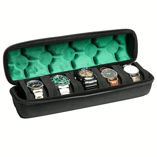 S&T Design Uhrenetui Reiseetui für Uhren Uhrenbox Aufbewahrungsbox Uhrenaufbewahrung Watch Case Uhr Hartschale Uhrentransport Antibewegung Wasserdicht Kratzsicher Urlaubstasche Uhren (Fünffach)