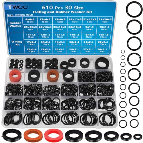 ZDBB 7 Größe Wasserschlauch Dichtung und 20 Größe O-Ring-Sortiment Kit 610 Stück Nitril Unterlegscheiben Set für Sanitär Wasserhahn Schlauch Dusche Kopf Druck Waschmaschine Dichtung Reparatur
