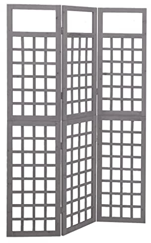 vidaXL Bois de Pin Cloison de Séparation à 3 Panneaux Séparateur de Pièce Diviseur Paravent Treillis Supports de Plantes Patio Gris 121x180 cm