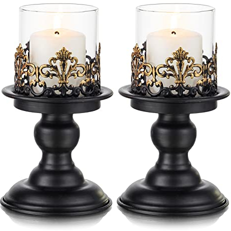 Sziqiqi Shabby Chic Bougeoirs Chandelier Noir - Decorative Bougeoirs en Métal pour Centre de Table à Manger Cheminée Mantel Noel Fête Mariage Bapteme Paques Anniversaire Fiancaille Halloween Ramadan