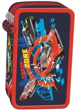 Hot Wheels Schüleretui Federmäppchen 3-Zip gefüllt - 43 teilig