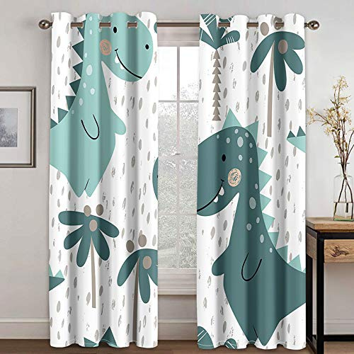 Rideaux Occultants Thermiques 140X160cm à Motif Dinosaure - Design Moderne Animal de Dessin Animé pour Chambre Ado et Enfant avec Oeillets