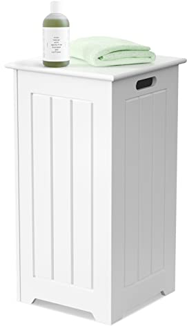 LIFEZEAL Coffre à Linge avec Couvercle à Charnière, Panier à Linge avec Barre de Support Métallique et Poignées de Transport Évidées, Corbeille à Linge Spacieux de 54 L, 30x30x61CM, Blanc