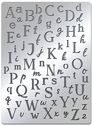 BENECREAT Plantillas de Letras,Plantilla de Metal del Alfabeto Irregular de la A A la Z, Letras Mayúsculas Y Minúsculas, Plantilla para Pintar, Madera Quemandose, Grabado,19x14cm
