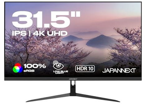 JapanNext Monitor 31.5 IPS 4K UHD (3840x2160) | Tecnología HDR | Inclinación Ajustable Altavoces Integrados Compatibilidad VESA | sRGB 100% G-Sync/FreeSync | Garantía de 3 años | JN-IPS315UHDR