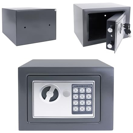 Tresor, Elektronischer Tresor mit Zahlenschloss, Möbelsafe, Stahltresor mit Doppelbolzen Verriegelung, 2×Notschlüssel, Boden Wandtresor Für Schmuck Bargeld Sicherheit (4.6L, Grau)