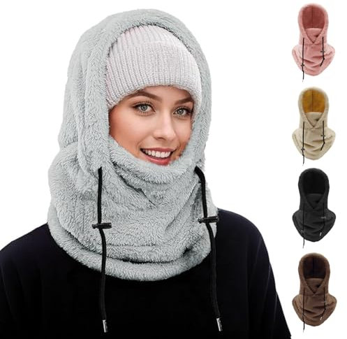 Siribelle Sturmhaube Winddicht Winter Skimaske Thermo-Fleece-Haube Mütze Schal Gesichtsschutz 3 in 1 für Outdoor Radfahren Reiten Skifahren Grau