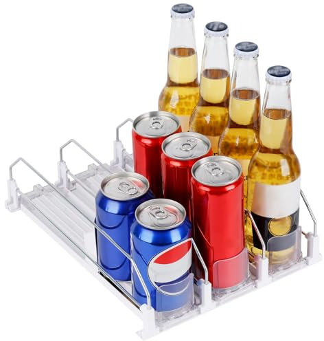 NZZVNZ 3 Rows Fridge Can Dispenser, Self-Pushing Drink Organizer Automatic Soda Can Dispenser for Fridge Holds 12 Cans with Adjustable Width for Storage and Organization