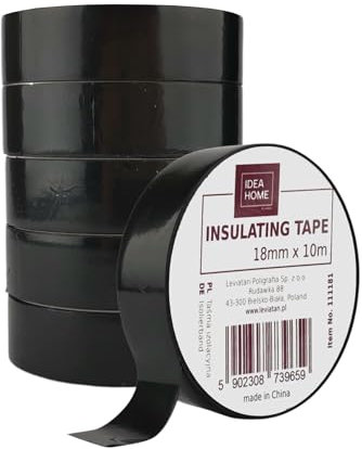 IDEA HOME 6 Unidades de Cinta Aislante Negra 18mm x 10m de PVC - Reparación de Cables Eléctricos, Alta Flexibilidad, Adhesión Fuerte, Resistente al Agua y Químicos
