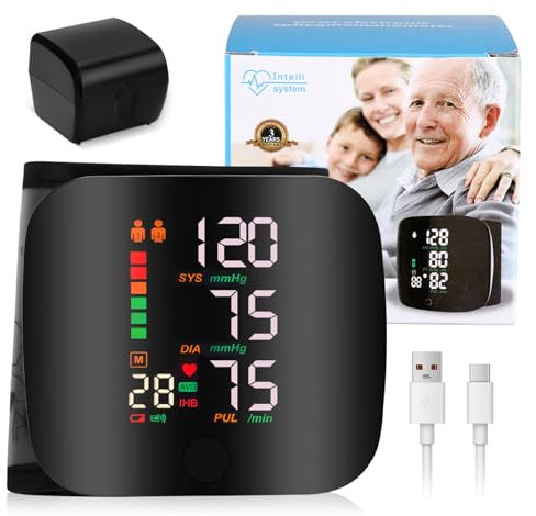 Blutdruckmessgeräte, Automatische Handgelenk Blutdruckmessgeräte mit Digitales LCD-Bildschirm, Verstellbare Manschette Blutdruck, Wiederaufladbares Handgelenk-BP-Monitor mit 99x2 Lesespeicher