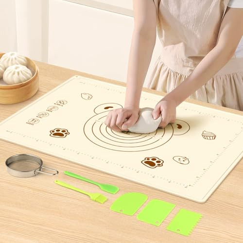 GlasFlength Grande Tapis Patisserie, 70×50cm Avec 3 Grattoirs Anti-Adhésif Antidérapant Tapis Patisserie Silicone Avec Mesures Reutilisable Tapis Silicone Cuisine pour Pâte Macaron Biscuit