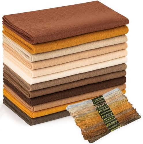 Wonninek 12 rotoli di morbido tessuto in feltro marrone, 20,3 x 88,9 cm, spessore 1,4 mm, per artigianato, fai da te, patchwork, cucito, progetti scolastici e decorazioni (20,5 x 90 cm)