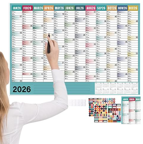 Calendario 2026 – 16,93 x 22,83 pollici grande calendario da parete con adesivi per ufficio, scuola, aula, appartamento, dormitorio, famiglia, insegnante, pianificazione degli studenti